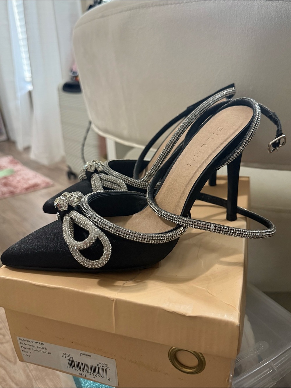 Lord & Taylor Black Crystal-Embellished Pointed-Toe Slingback Heels